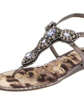 Sam Edelman Metallic Brown Jeweled T-Strap Sandal Size 9.5